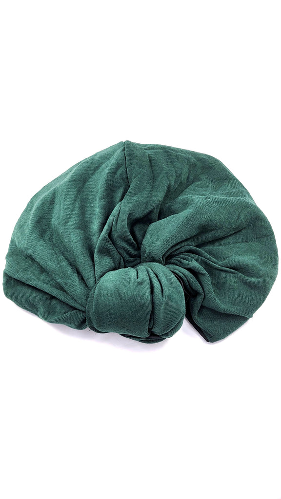 GREEN PRE TIED KNOT SATIN-LINED TURBAN
